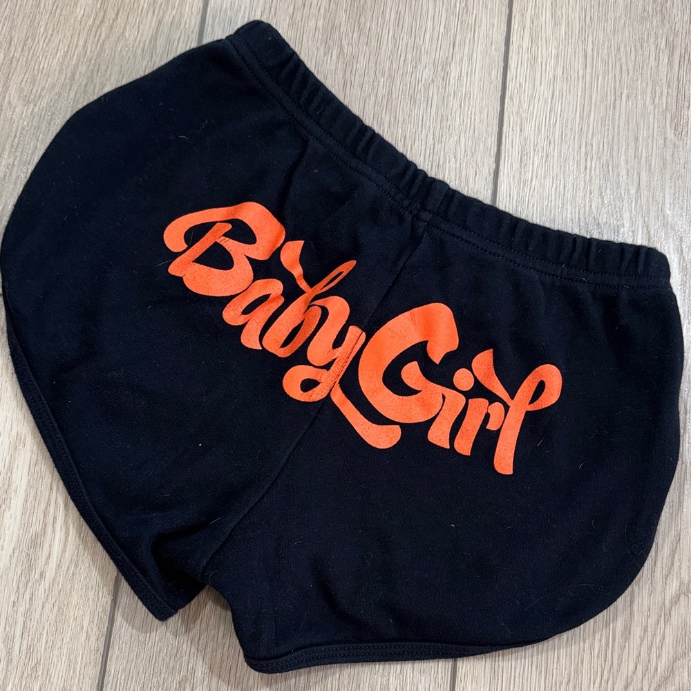 Y2K Baby Girl Spellout Micro Shorts SFM Logo Sz S Black Orange Trendy